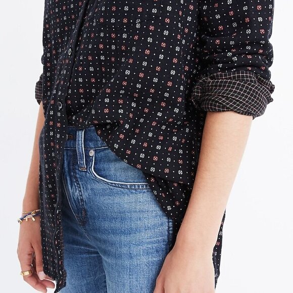 Madewell Floral Shirt Ex Boyfriend Sz XXS Button Down Oversized Preppy Academia - Picture 2 of 16